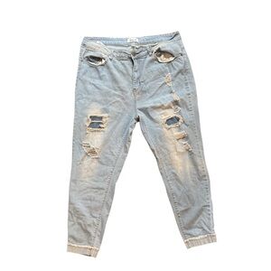 Blue Boyfriend Jeans with Distressed Details